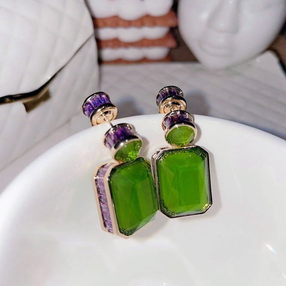 Large Rectangle/WaterDrop Green Chalcedony Earrings - Shanali Jewelry