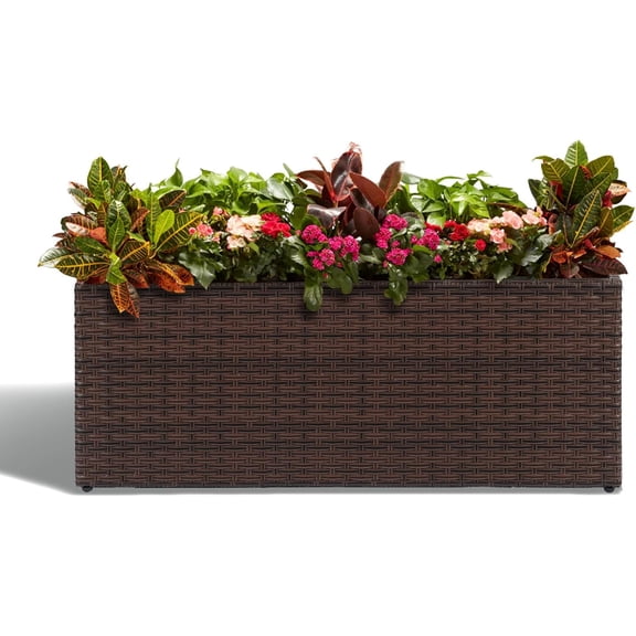 Large Rectangular Block Planter Box Handmade Wicker Tall Planters for Outdoor Plants with Removable Liners Modern Planter for Indoor Outdoor Patio Deck - Brown, 36''x12''x16''