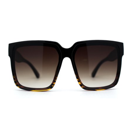 Large Rectangular Horned Boyfriend Style Inset Lens Sunglasses Black Tortoise Brown