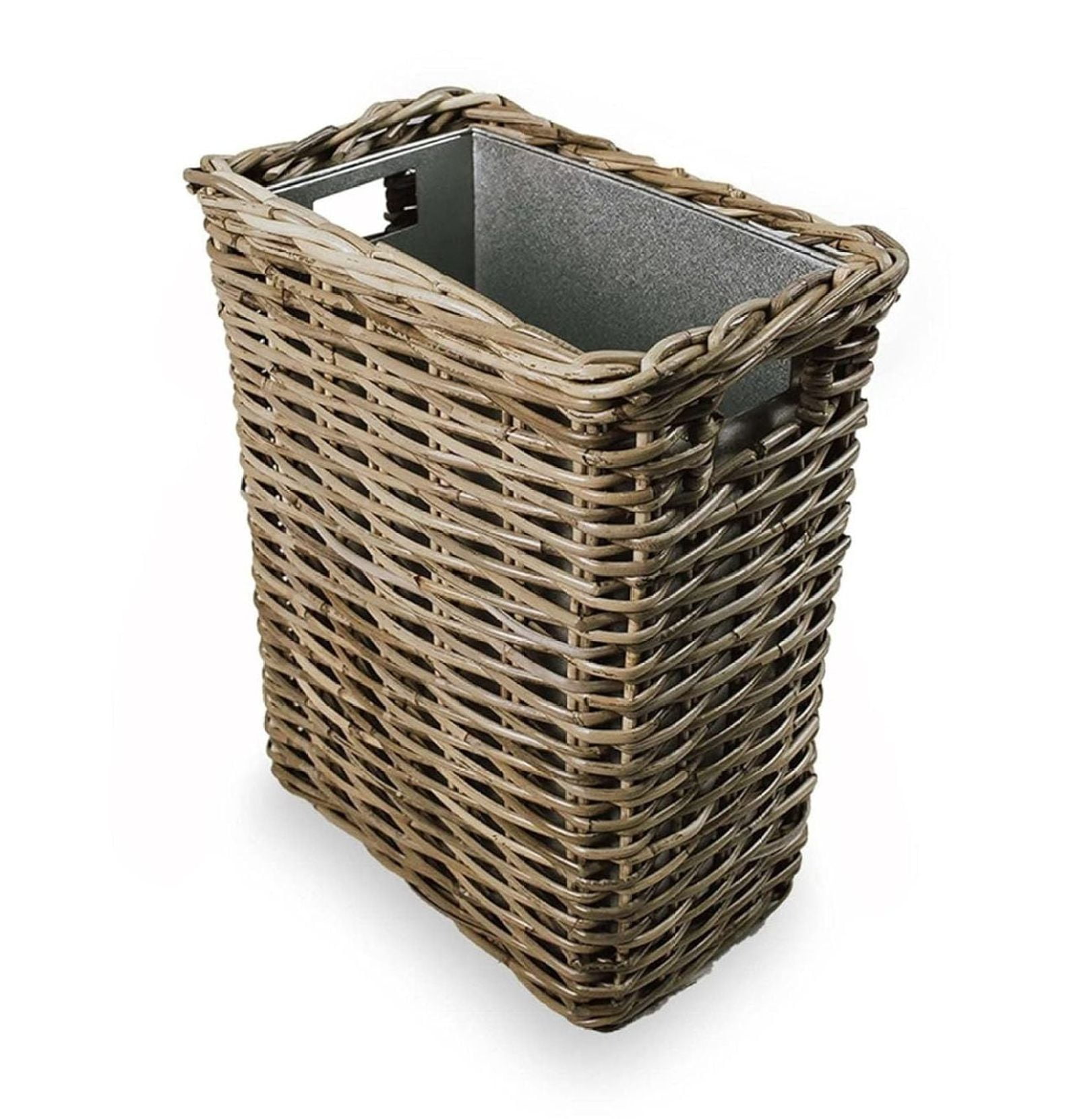Serene Gray Rectangular Rattan Waste Basket with Metal Liner