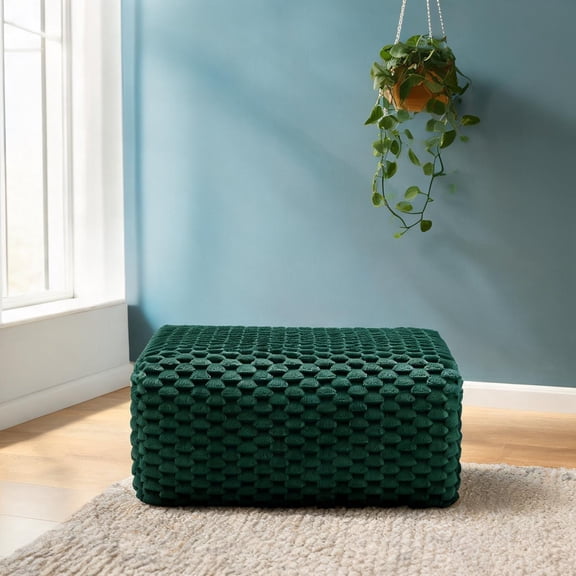 Large Rectangular Ottoman with Flannelette Upholstery in Classic Green, Versatile Modular Footrest and Extra Seat
