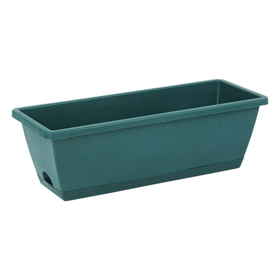 Large Rectangular Plastic Planter Box 17 Inch - Sturdy Flower & Vegetable Garden Container with Trays for Windowsill, Balcony, Porch - Indoor/Outdoor Use
