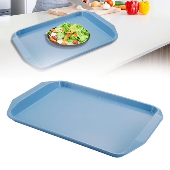 Large Rectangular Serving Tray - 43.5x30cm Plastic Decorative Tray - Indoor Serving Platter for Home Kitchen - Blue