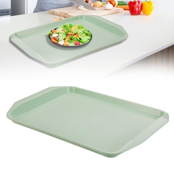 Large Rectangular Serving Tray - 43.5x30cm Plastic Decorative Tray - Indoor Serving Platter for Home Kitchen - Green