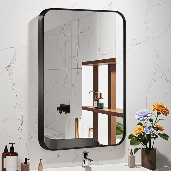 Large Rectangular Wall Mirror for Bathroom, 20x28 to 30x48 Inch Metal Framed Mirror Over Sink, Matte Black Vanity Mirror for Restroom Entryway Living Room