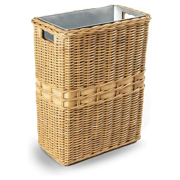 Large Rectangular Wicker Waste Basket with Metal Liner, 14.5 in L x 9 in W x 18 in H, Sandstone