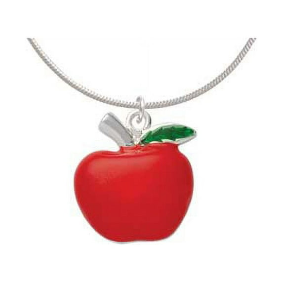 Large Red Apple Charm Necklace, 18"+2" Extender
