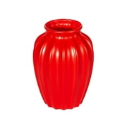 Large Red Art Style Vase, 9.5" Imitation Ceramic Plastic Vase for Dried Flower Arrangements, Statement Centerpiece for Living Room, Dining Table