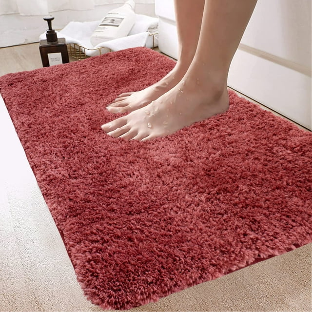 Astarin Ultra Plush Shag Red Microfiber Bath Rug, 16" x 24", Non-Slip ...