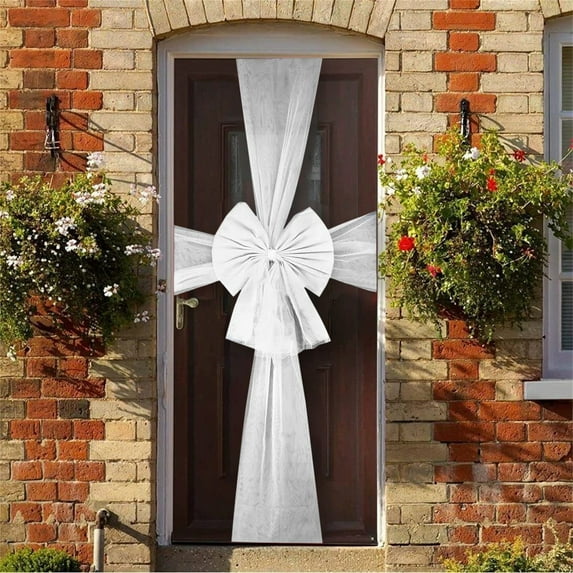 Large Red Christmas Cabinet Door Bows with Mesh Ribbon – Easy-to-Install Holiday Decoration for Cabinets, Kitchen, and Rooms, White, Ribbon