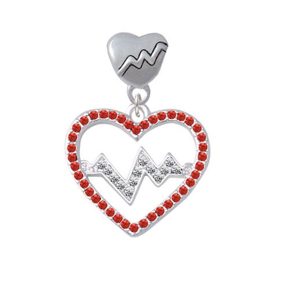 Large Red Crystal Heart with Clear Heartbeat - Heartbeat Charm Bead