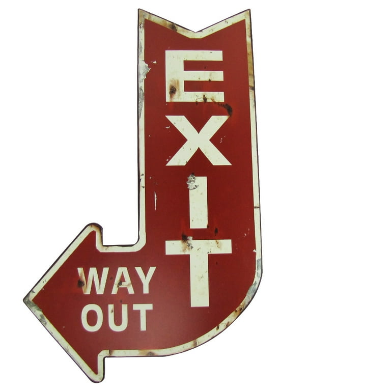 Large Vintage Reproduction Red Exit Metal Arrow Sign Large Vintage Reproduction Red Exit Metal Arrow Sign
