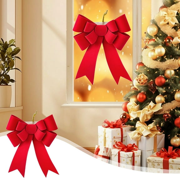 Large Red Fabric Christmas Bow - Decorative Tree Topper, Wall, Door and Ceiling Hanging ornament for Holiday Home Decor Red