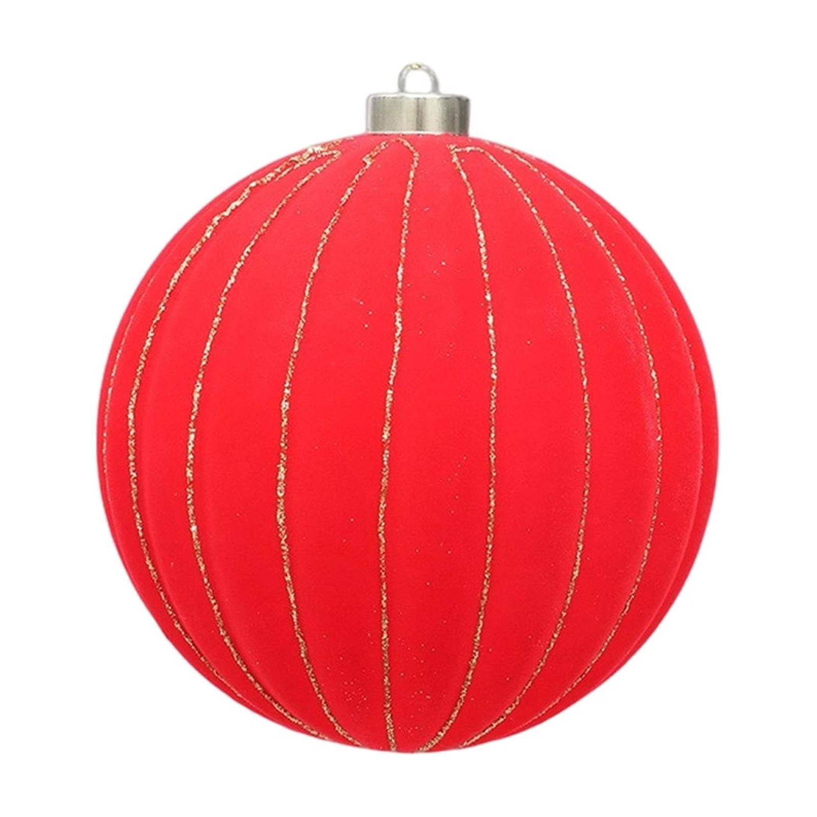 Red Plastic Riibbed Texture Large Red Flocked Christmas Ball Ornament, 6 in Plastic Bauble with ...
