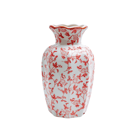 Red Floral Ceramic Vase Tall Decorative Flower Vase for Home Decor Chinoiserie Porcelain Style Floral Pattern 9.45 in NOVATRAX
