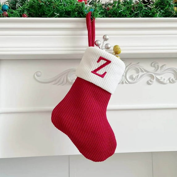 Large Red Knit Christmas Stockings with Embroidered Letter for Family Xmas Fireplace Hanging Decor