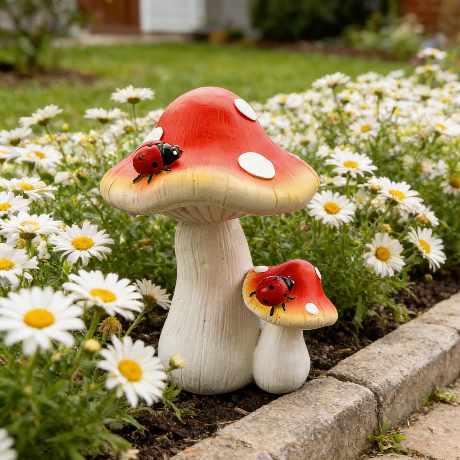 Large Red Mushroom Statue Garden Decor Outdoor Lawn Figurine Figurine for Garden and Home Decoration for Patio Balcony Fairy Landscaping