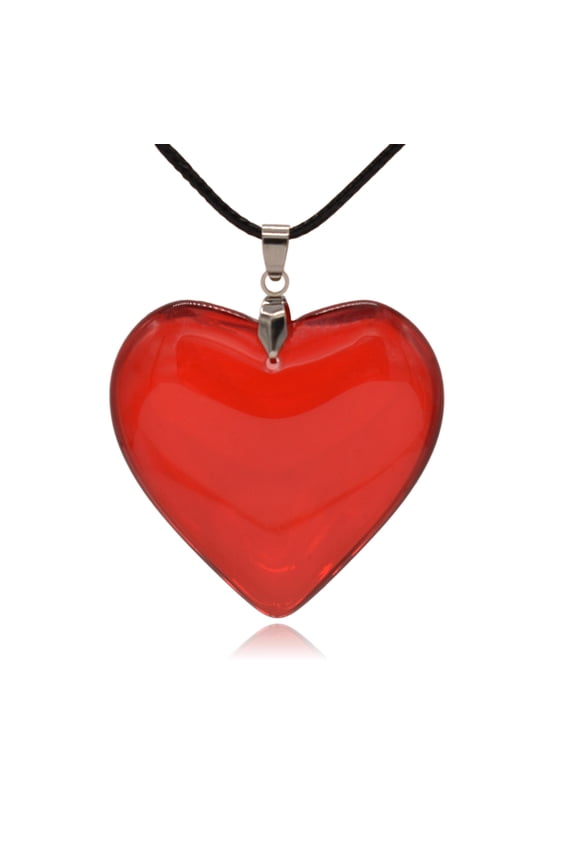 Large Red Transparent Solid Glass Heart Necklace
