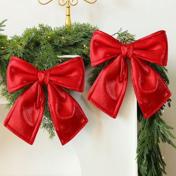 Large Red Velvet Christmas Bow | 35x30cm Flocked Holiday Decoration for Christmas Trees & Wedding Decor | Wrinkle-Resistant with Hidden Wire & Strap for Easy Hanging