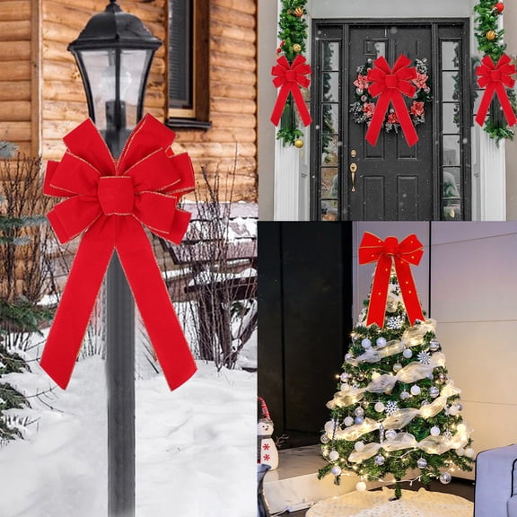 Large Red Velvet Christmas Bow Wreath Bow Tree Topper Ornament Bow for Garland, Indoor Outdoor Holiday Decorations (6 x 20 Inches)