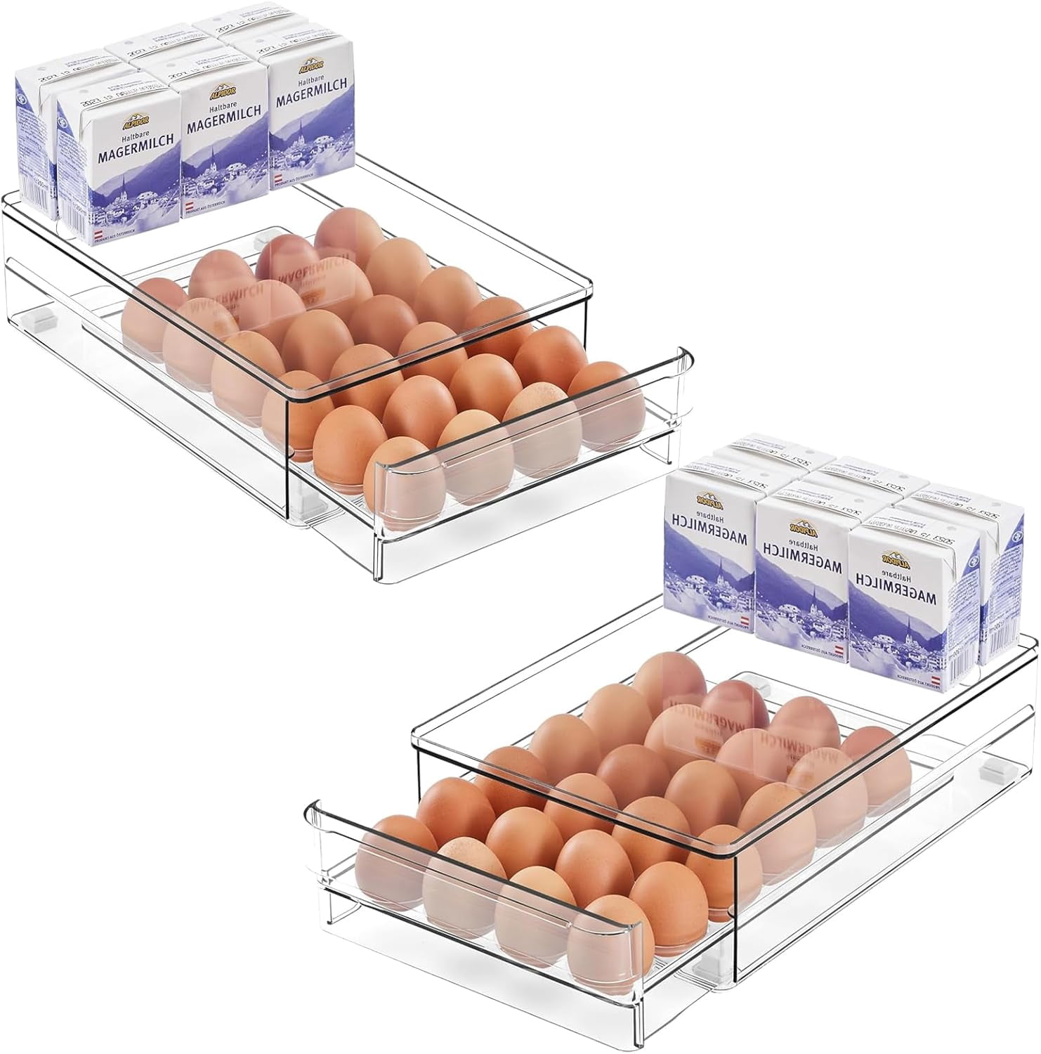 Large Refrigerator Drawer with Removable 28 Grid Egg Tray, Clear Egg Drawer for Fridge Organizer Bins, Fridge Storage Container Under Shelf Holder for Fruit,Vegetable,Meat,Cheese