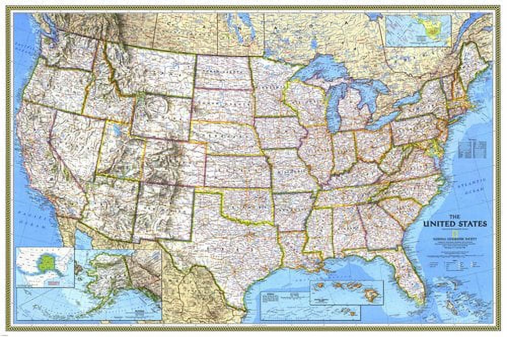 Large Relief And Political Map Of The United States Poster City 24" x 0.05" Poster, by HSE USA - image 1 of 2