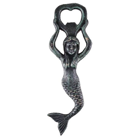 Large Reproduction Iron Mermaid Bottle Opener Green