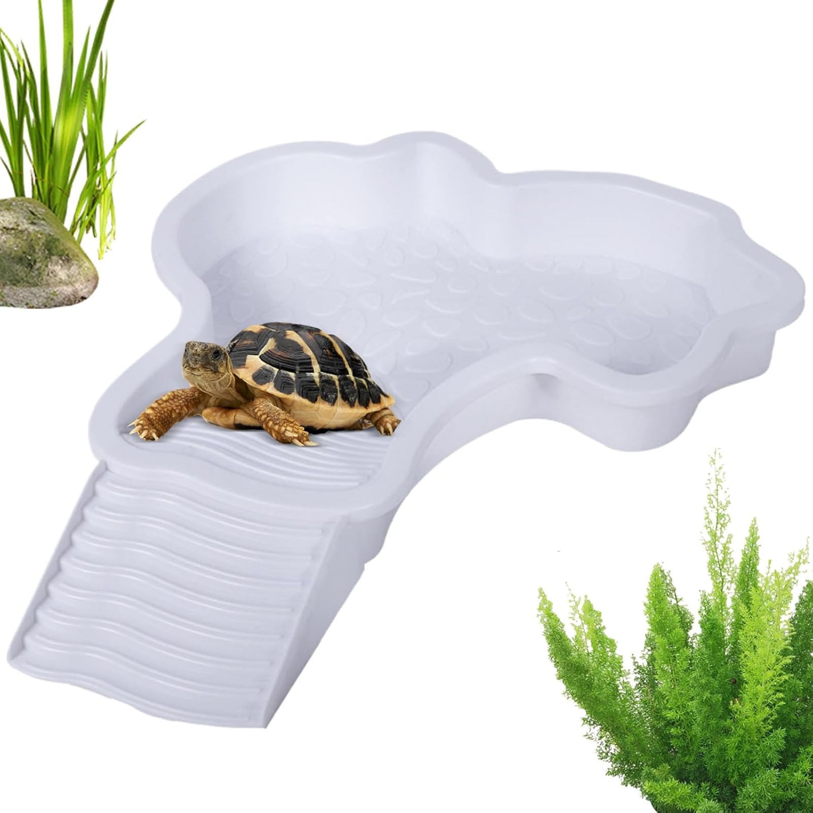 Large Reptile Bathing Pool, Reptile Feeding Dish Water Bowl, with Ramp Aquarium Ornament, Water Bowl for Turtless Reptiles Water Bowl, for Gecko, Snake, Turtle, Bearded Dragon, Lizard Bath