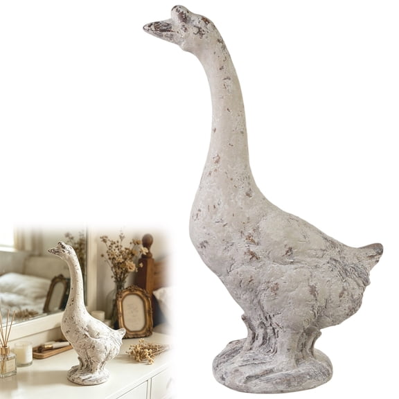 Large Resin Garden Goose Statue With Hollow Sand-Fillable Base White 12.6 Inch