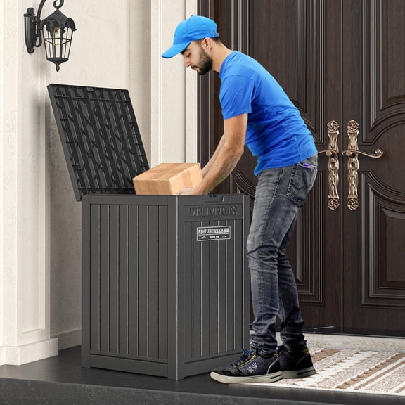 Large Resin Package Delivery Box with Lockable Lid, 48 Gallon Outdoor Storage Container for Mail and Packages
