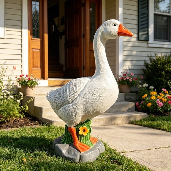 Large Resin Porch Goose Statue Hollow Plastic Garden Bird Figure with Sand Fillable Base
