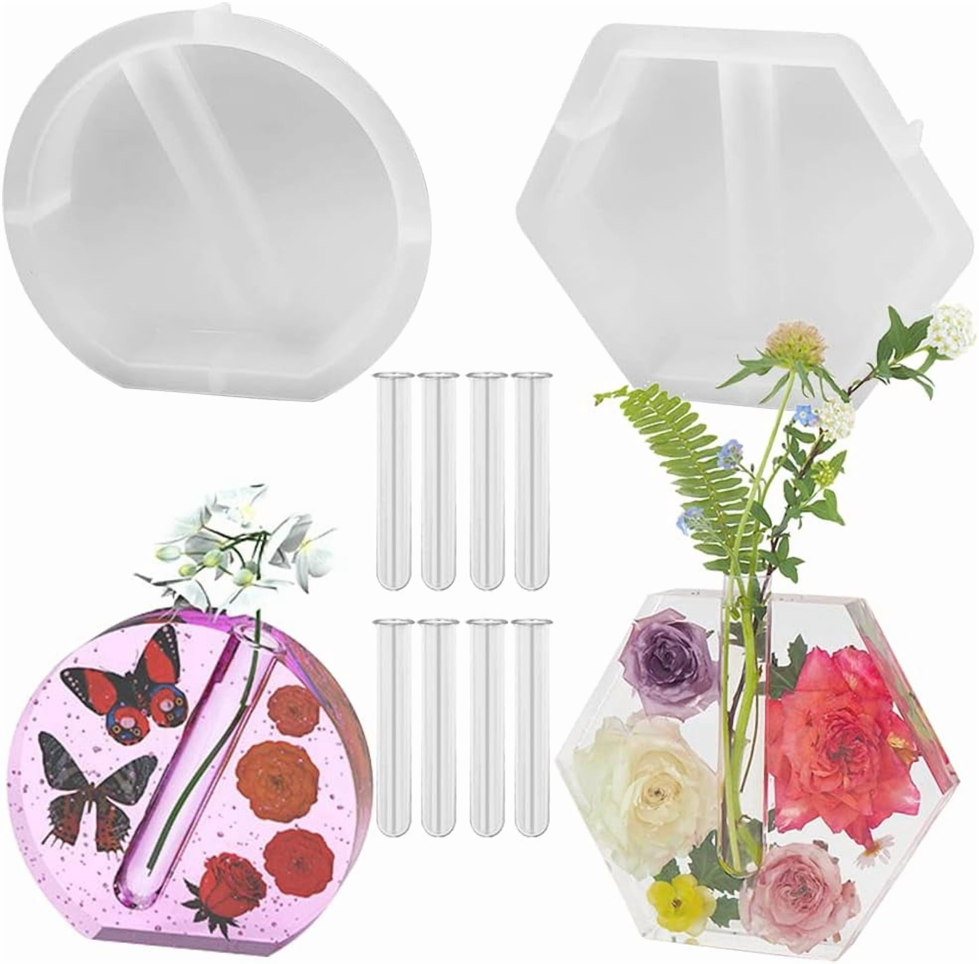 Large Resin Silicone Molds, lyfLux 2 pcs Silicone Vase Molds for Epoxy Resin, Hexagonal and Semicircular Planters with 8 Tubes, for Flower Preservation, Hydroponics, Wedding, Valentine's Day