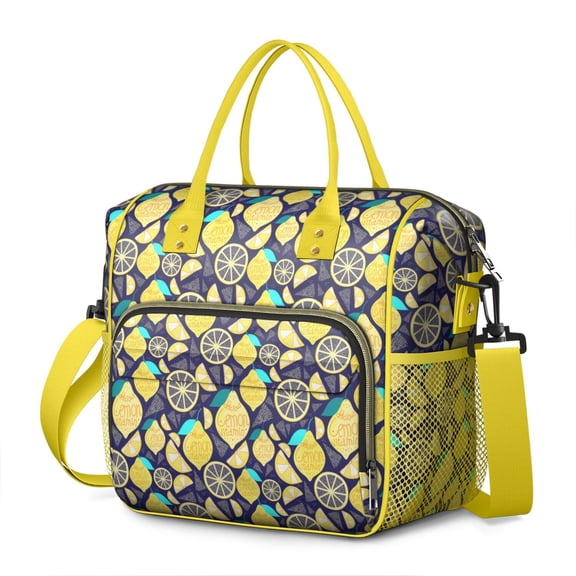 Large Retro Lemon Print Lunch Tote - 100% Leakproof Thermal Bag with Multiple Compartments for Organization & Convenience