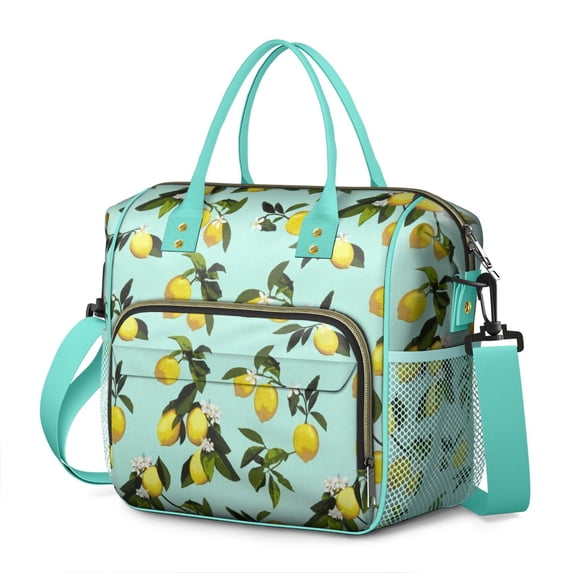 Large Retro Lemon Print Lunch Tote - 100% Leakproof Thermal Bag with Multiple Compartments for Organization & Convenience