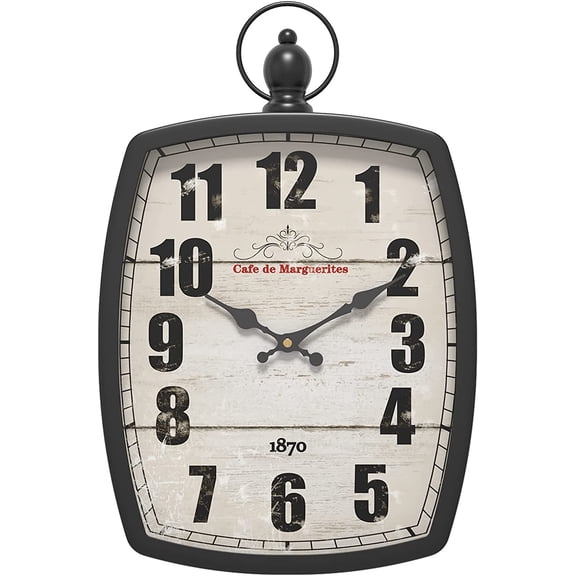 Large Retro Rectangle Wall Clock, Black Antique Vintage Style, Battery Operated Silent Decor Wall Clocks for Living Room,Farmhouse,Kitchen,Office (15.5" H x 10.2" W)