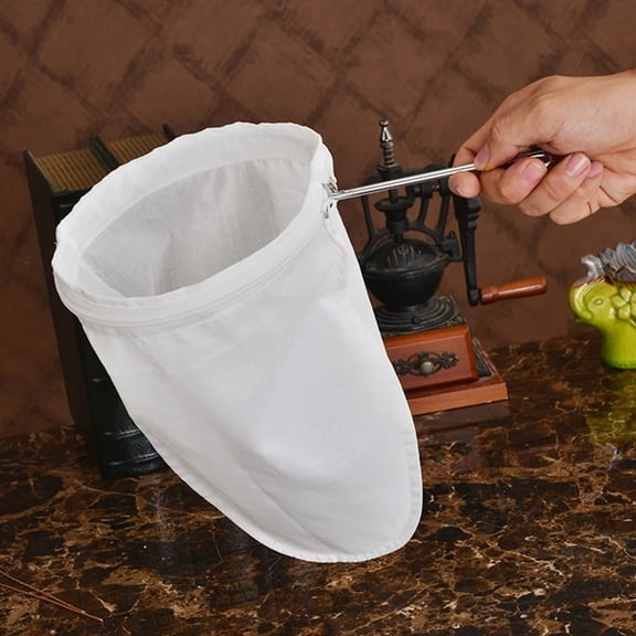 Large Reusable Cloth Coffee Tea Filter, Traditional Thai Style Pour Over Dripper, Metal Handle Strainer Sock for Kitchen Brewing