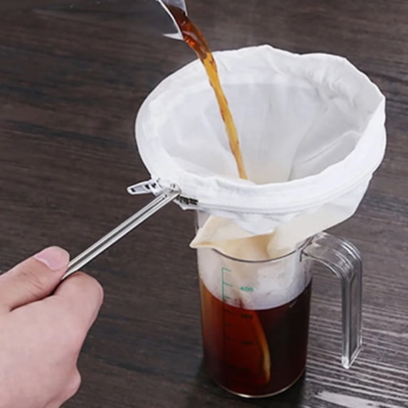 Large Reusable Coffee/Tea Filter Traditional Thai Style Cloth Coffee Filter Coffee Strainer Cloth Tea Filter Sock Metal Handle Filter Pour Over Coffee Dripper Filter