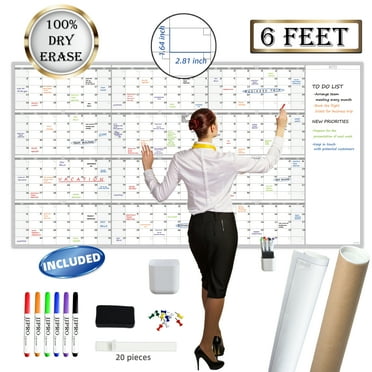 JJPRO Reusable Dry Erase 12 Month Task Organizer Wall Calendar, 38" x 72", Multicolor