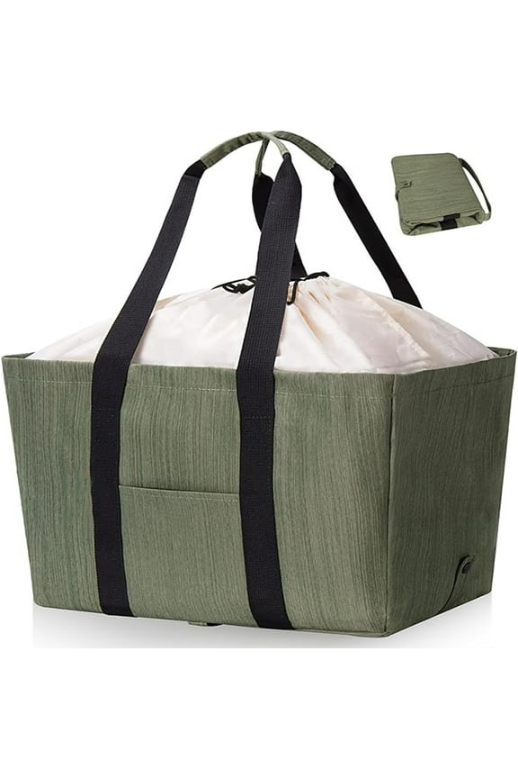 Large Reusable Grocery Bag, Soft Extra Large Utility Tote Bag, Foldable Heavy Duty Grocery Tote Bag, Shopping Bags with Long Handles & Reinforced Bottom (30L-Green)