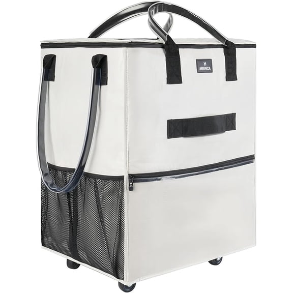 Large Reusable Grocery Bag On Wheels, 130L Foldable Rolling Tote with 5 Wheels, Multiple Pockets, Zippered Top & Heavy Duty Handle, Lightweight Shopping Cart for Groceries, Travel, Beige