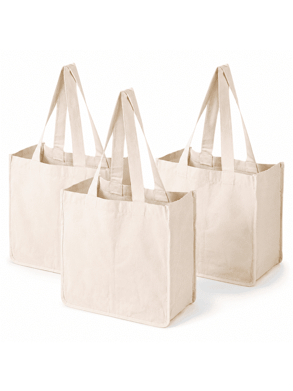 Large Reusable Grocery Tote Bags with 6 Inner Pockets Multipurpose Shopping,Store,Camping & Outdoor Bags 3-Pack