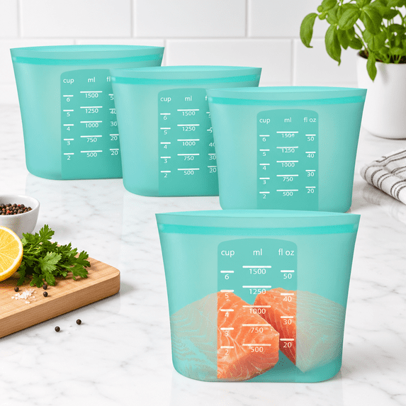 Large Reusable Storbag 4 Pack Silicone Food Bags Stand Up Zip Lock For ...