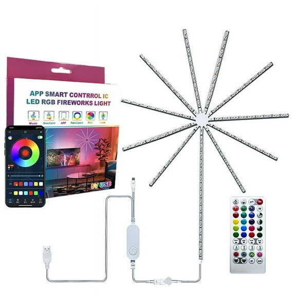 Large Rgb Led Firework Light Strip With Bluetooth Music, 10X0.5M + 1X1.5M Meteor Explosion Effect For Home Decor, Remote Control Included
