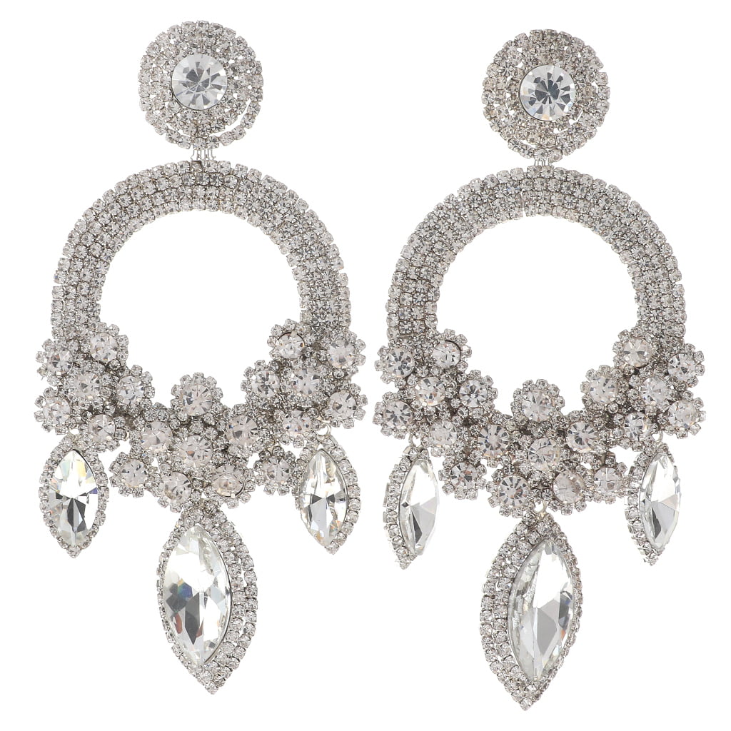 Large Clear Crystal Rhinestone Statement Pageant Earrings | 442144