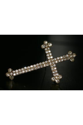 Large Rhinestone Cross Brooch Pin Jewelry Gift Faith Cross Pin Gold Tone Cross, Silver Tone Cross