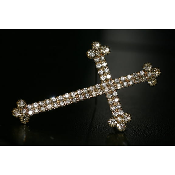 Large Rhinestone Cross Brooch Pin Jewelry Gift Faith Cross Pin Gold Tone Cross, Silver Tone Cross