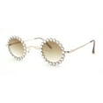 thumbnail image 1 of Large Rhinestone Rim Micro Small Hippie Round Circle Lens Metal Sunglasses Gold - Brown, 1 of 4