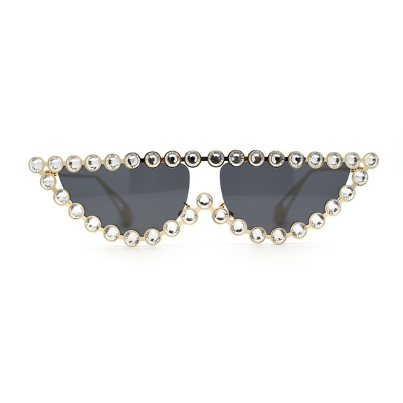 Large Rhinestone Show Sign Expose Lens Cat Eye Sunglasses Gold Black