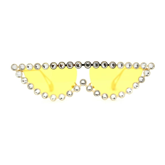 Large Rhinestone Show Sign Expose Lens Cat Eye Sunglasses Gold Yellow