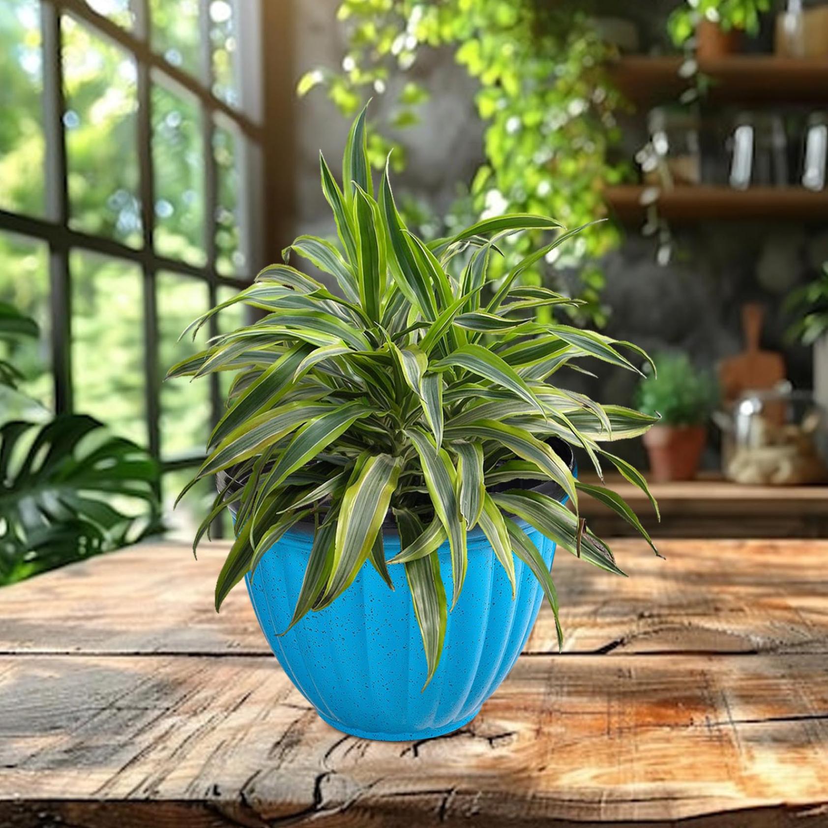 Large Ribbed Planter Pots, Plastic Planters for Outdoor Plants, Flower ...